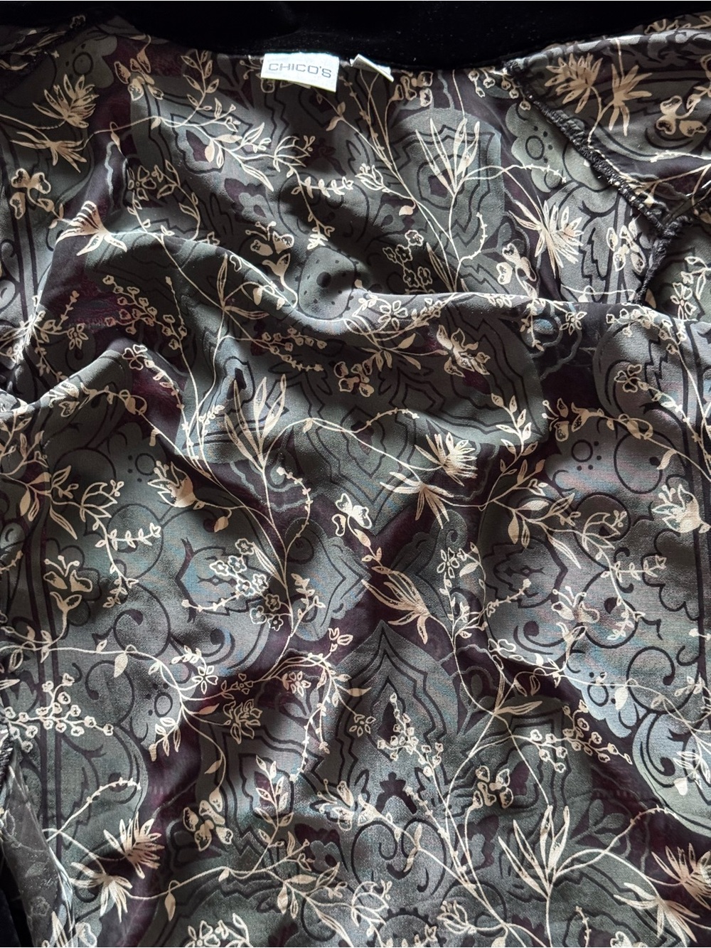 Chico's Velvet Open-Front Jacket in Black and Silver Floral Print - Picture 8 of 10